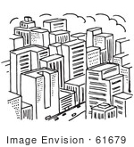 #61679 Clipart Of A City In Black And White - Royalty Free Vector Illustration
