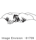 #61709 Clipart Of A Chipmunk And Food In Black And White - Royalty Free Vector Illustration
