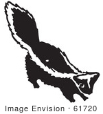 #61720 Clipart Of A Skunk In Black And White - Royalty Free Vector Illustration