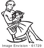 #61729 Clipart Of A Retro Mother With A Baby In A Rocking Chair In Black And White - Royalty Free Vector Illustration