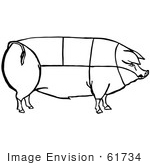 #61734 Clipart Of A Pig Showing Cuts Of Pork In Black And White - Royalty Free Vector Illustration
