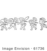 #61736 Clipart Of Retro Chef Cherubs Marching With Kitchen Items In Black And White - Royalty Free Vector Illustration