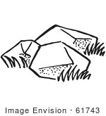 #61743 Clipart Of Boulders In Black And White - Royalty Free Vector Illustration