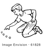 #61828 Clipart Of A Retro Boy Playing With Marbles In Black And White - Royalty Free Vector Illustration by JVPD
