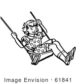 #61841 Clipart Of A Retro Girl Swinging In Black And White - Royalty Free Vector Illustration by JVPD