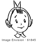 #61845 Clipart Of A Retro Girl In Black And White - Royalty Free Vector Illustration