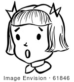 #61846 Clipart Of A Surprised Retro Girl In Black And White - Royalty Free Vector Illustration