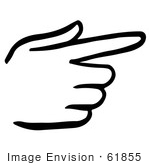 #61855 Clipart Of A Pointing Hand In Black And White - Royalty Free Vector Illustration
