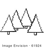 #61924 Clipart Of Evergreen Trees In Black And White - Royalty Free Vector Illustration