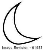 #61933 Clipart Of A Crescent Moon In Black And White - Royalty Free Vector Illustration
