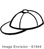#61944 Clipart Of A Baseball Cap In Black And White - Royalty Free Vector Illustration