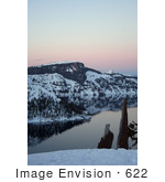#622 Image Of Wizard Island Crater Lake In February At Dusk