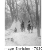 #7030 Apsaroke Camp In Winter People On Horses