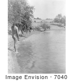 #7040 Stock Photograph Of A Mandan Indian About To Bathe In A Stream