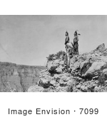 #7099 Stock Photography: 3 Crow Indians On Cliff