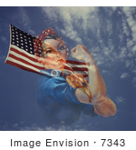#7343 Stock Image of Rosie the Riveter With the American Flag by JVPD