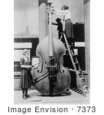 #7373 Stock Image of Women Tuning the Largest Violin by JVPD