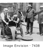 #7438 Stock Image of Men Pouring Liquor Into a Sewer During Prohibition by JVPD