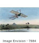 #7684 Stock Photography Of A Winged Boat Or Carriage Of The British Aerial Transit Company Passing Over The Nile River And The Egyptian Pyramids