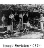 #9374 Picture Of A Family Using Spinning Wheels