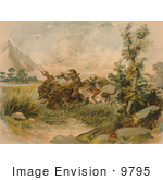 #9795 Picture Of Buffalo Being Hunted By Indians