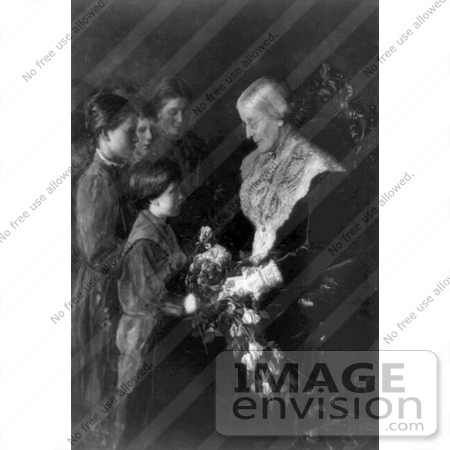 #10653 Picture of Children Giving Susan B Anthony Flowers by JVPD