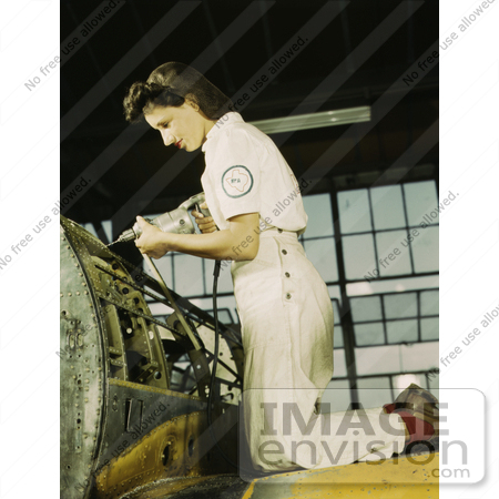 #10925 Picture of a Female Riveter Assembling an Airplane by JVPD