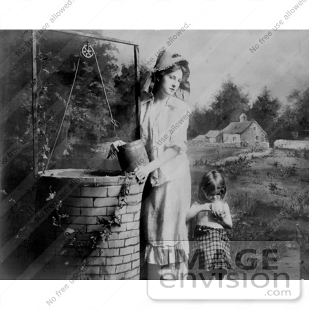 #11047 Picture of a Woman and Daughter Fetching Water From a Well by JVPD