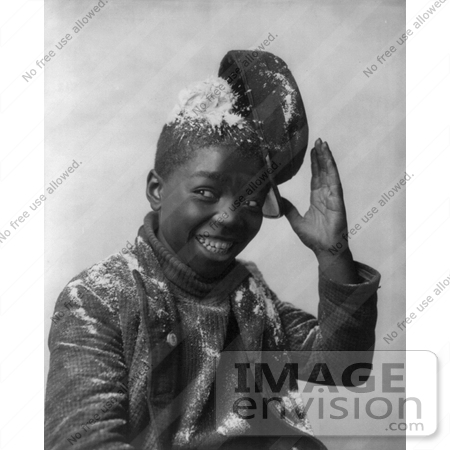 #11053 Picture of anAfrican American Boy With a Ball of Snow on His Head by JVPD