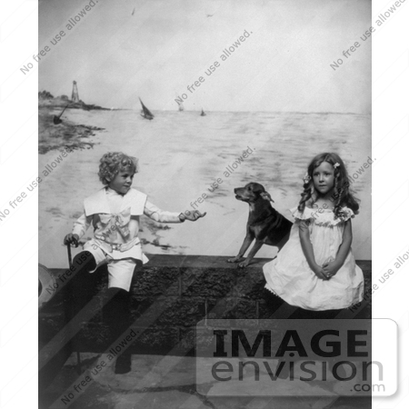#11055 Picture of Children and Dog Near the Ocean by JVPD