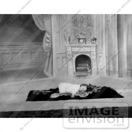 #11059 Picture of a Girl Sleeping on a Rug Near a Fireplace by JVPD