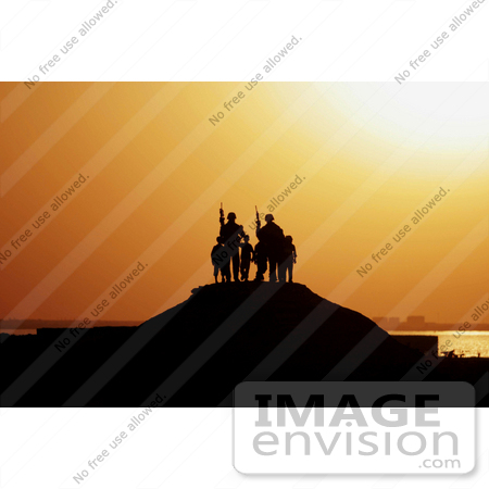 #11105 Picture of Soldiers and Children Silhouetted Against a Sunset by JVPD