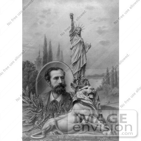 #11147 Picture of a Lion, Statue of Liberty and Bartholdi by JVPD