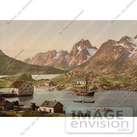 #11515 Picture of a Ship and Waterfront Homes, Raftsund, Lofoten, Digermulen, Norway by JVPD