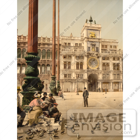 #11634 Picture of People Feeding Pigeons, Venice, Italy, St Marks Place by JVPD