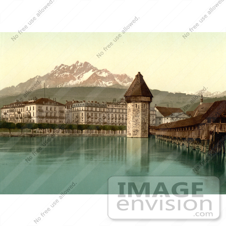 #11753 Picture of Chapel Bridge, Water Tower and Pilatus, Switzerland by JVPD