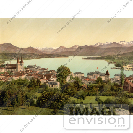 #11796 Picture of a Lake Front Village on Lake Lucerne, Switzerland by JVPD