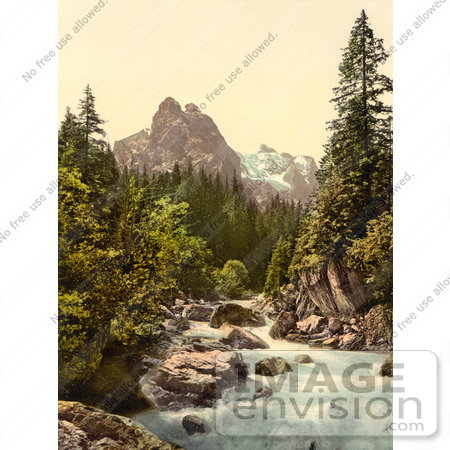 #11819 Picture of a River and Wetterhorn Mountain, Switzerland by JVPD