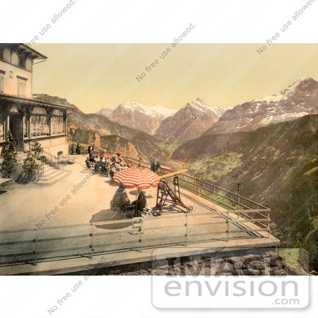 #11837 Picture of People on a Balcony Near Mountains, Switzerland by JVPD