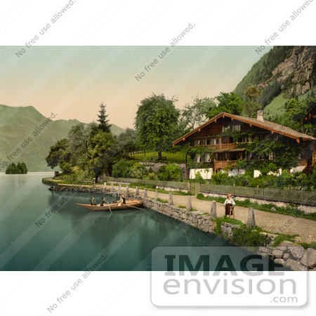 #11886 Picture of People in a Boat Near a House, Brienz Lake by JVPD