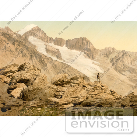 #11891 Picture of a Man on the Furkahorn, Looking at Furka Pass by JVPD