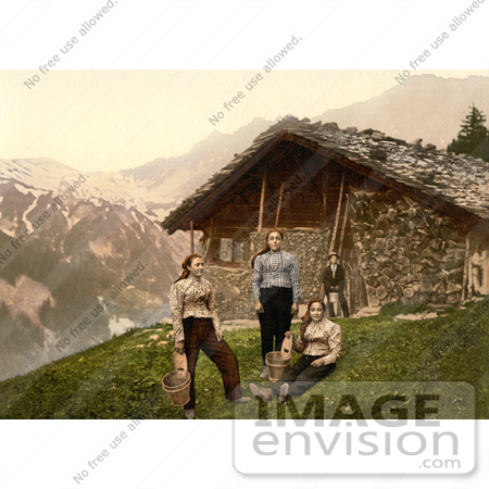 #11937 Picture of People Outside a House in Champery, Switzerland by JVPD