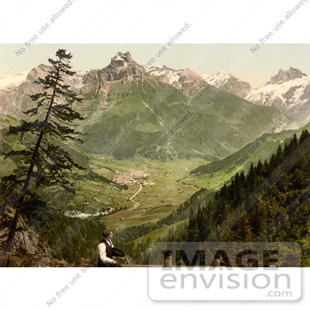 #11939 Picture of a Man Viewing Engelberg Valley by JVPD