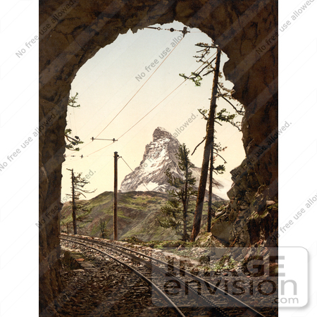 #11963 Picture of Train Tracks in a Tunnel and Matterhorn Mountain by JVPD