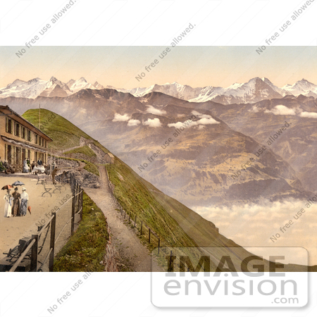 #11984 Picture of People on a Terrace, View of Brienzer Rothorn Mountain by JVPD