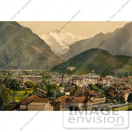 #12006 Picture of the Town of Interlaken Near Jungfrau Mountain by JVPD