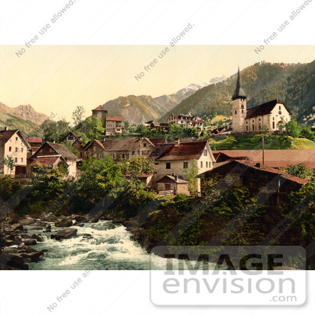 #12041 Picture of a River and Homes in Burglen, Switzerland by JVPD