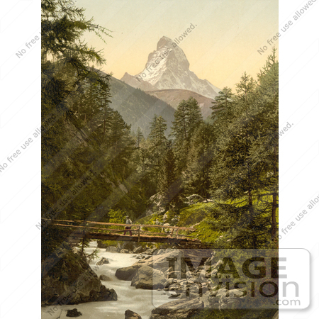 #12060 Picture of a Person Crossing Vispach Bridge, Matterhorn Mountain by JVPD