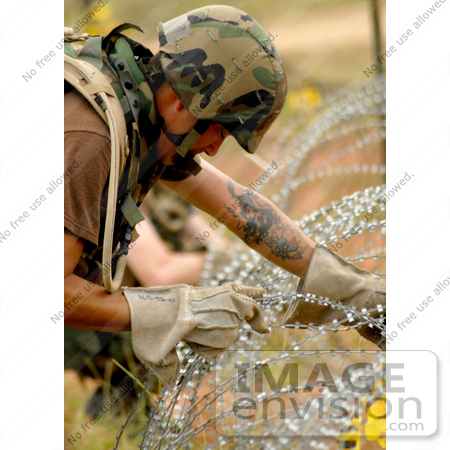 #12230 Picture of a Soldier Stringing Concertina Wire by JVPD