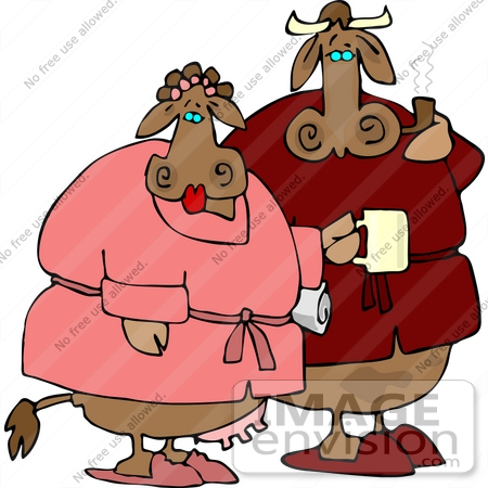 #12376 Cow Couple in Slippers and Robes Clipart by DJArt